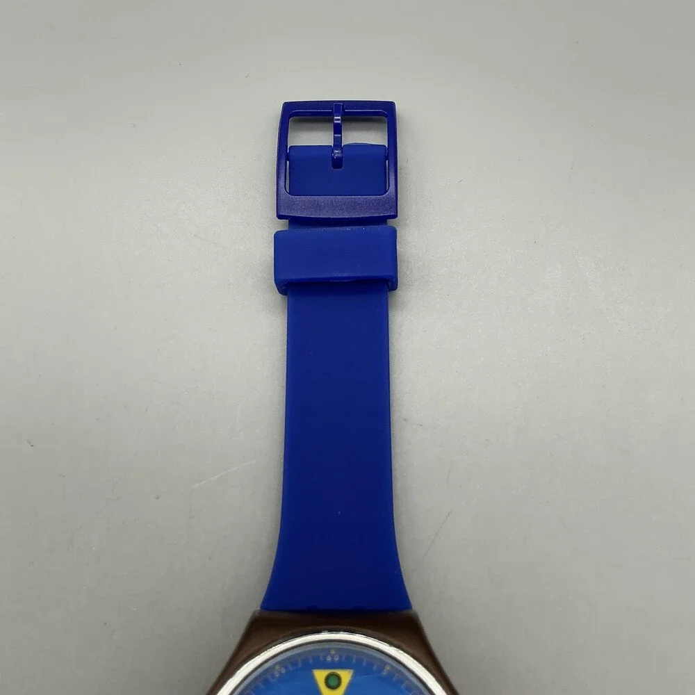 Vintage Tango Azul Swatch Mens Watch 34mm Blue Dial Silicone Date New Battery